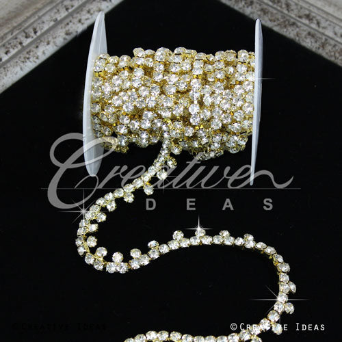 3/8" Faux Diamond Fringe Rhinestone Chain-3 Yds (Gold)