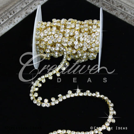 3/8" Faux Diamond Fringe Rhinestone Chain-3 Yds (Gold)
