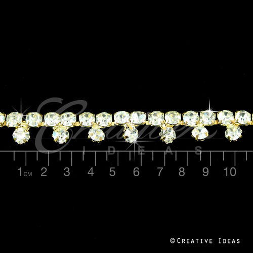 3/8" Faux Diamond Fringe Rhinestone Chain-3 Yds (Gold)