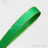 3/8" Grosgrain W/Gold Edge-10 Yds (Emerald Green/Gold)