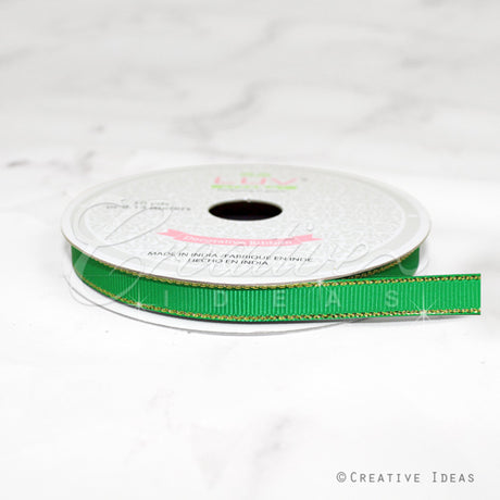 3/8" Grosgrain W/Gold Edge-10 Yds (Emerald Green/Gold)