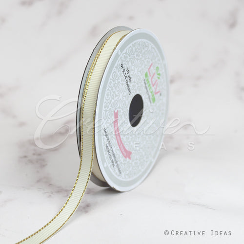 3/8" Grosgrain W/Gold Edge-10 Yds (Ivory/Gold)