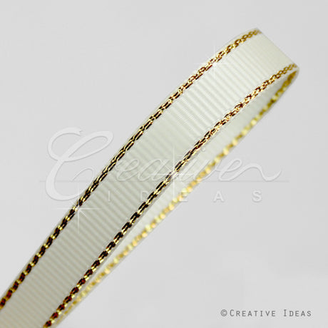 3/8" Grosgrain W/Gold Edge-10 Yds (Ivory/Gold)