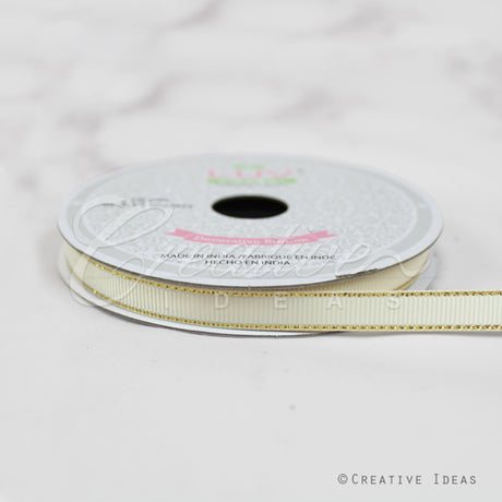 3/8" Grosgrain W/Gold Edge-10 Yds (Ivory/Gold)