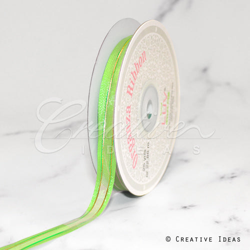 3/8" Organza With Satin And Gold Edge Ribbon - 25 Yards (Apple Green)