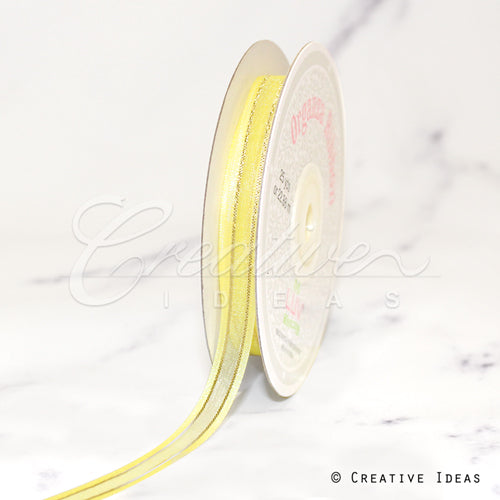 3/8" Organza With Satin And Gold Edge Ribbon - 25 Yards (Baby Maize)