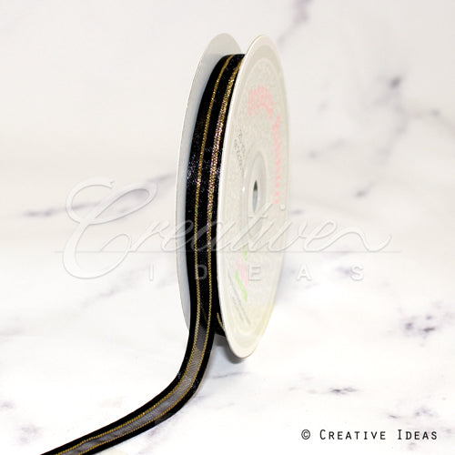 3/8" Organza With Satin And Gold Edge Ribbon - 25 Yards (Black)
