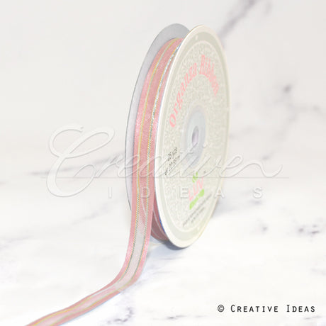 3/8" Organza With Satin And Gold Edge Ribbon - 25 Yards (Blush)