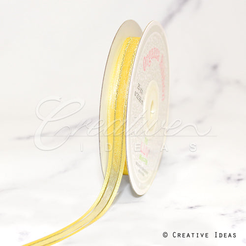 3/8" Organza With Satin And Gold Edge Ribbon - 25 Yards (Canary)