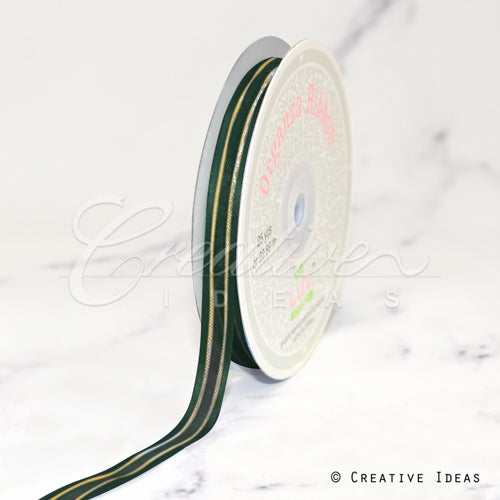 3/8" Organza With Satin And Gold Edge Ribbon - 25 Yards (Hunter Green)