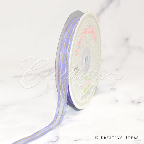 3/8" Organza With Satin And Gold Edge Ribbon - 25 Yards (Iris)