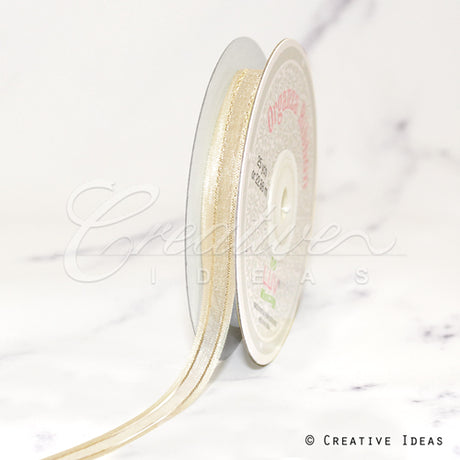 3/8" Organza With Satin And Gold Edge Ribbon - 25 Yards (Ivory)