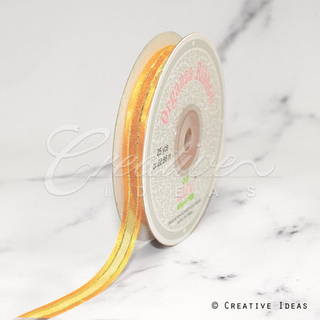 3/8" Organza With Satin And Gold Edge Ribbon - 25 Yards (Light Gold)