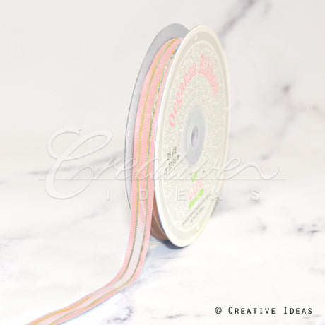 3/8" Organza With Satin And Gold Edge Ribbon - 25 Yards (Light Peach)