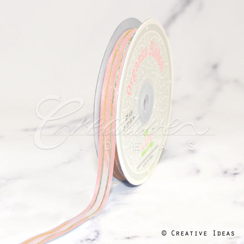 3/8" Organza With Satin And Gold Edge Ribbon - 25 Yards (Light Peach)
