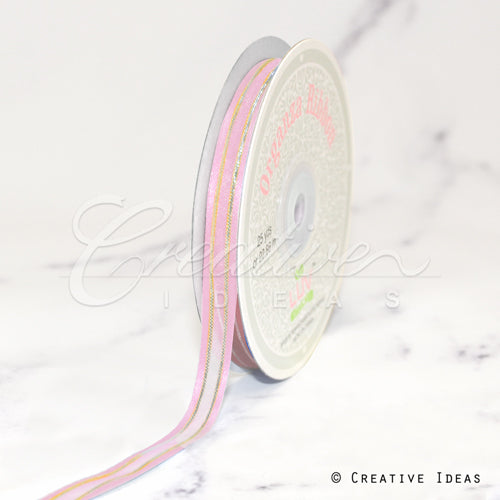 3/8" Organza With Satin And Gold Edge Ribbon - 25 Yards (Light Pink)
