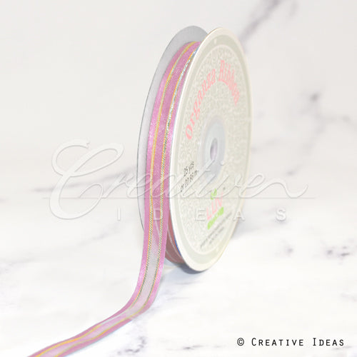 3/8" Organza With Satin And Gold Edge Ribbon - 25 Yards (Rosy Mauve)