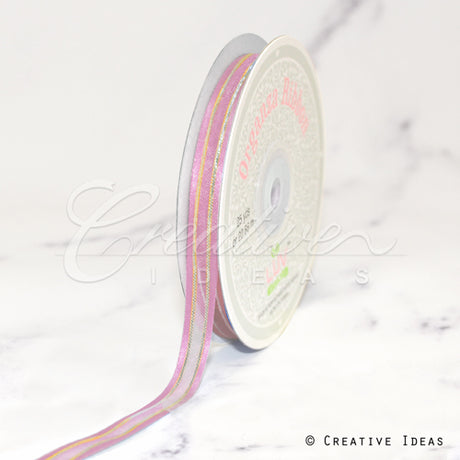 3/8" Organza With Satin And Gold Edge Ribbon - 25 Yards (Rosy Mauve)