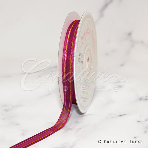 3/8" Organza With Satin And Gold Edge Ribbon - 25 Yards (Wine)