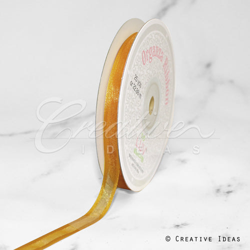 3/8" Organza With Satin Edge Ribbon - 25 Yards (Antique Gold)