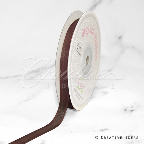 3/8" Organza With Satin Edge Ribbon - 25 Yards (Brown)