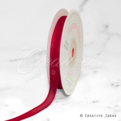 3/8" Organza With Satin Edge Ribbon - 25 Yards (Scarlet Red)