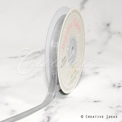 3/8" Organza With Satin Edge Ribbon - 25 Yards (Silver)