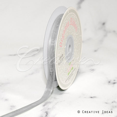3/8" Organza With Satin Edge Ribbon - 25 Yards (Silver)