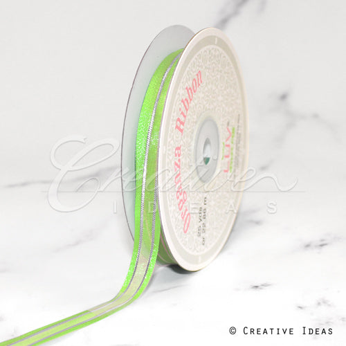 3/8" Organza With Satin & Silver Edge Ribbon - 25 Yards (Apple Green)