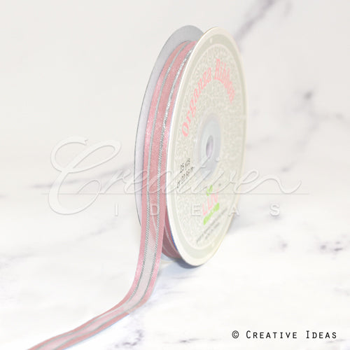 3/8" Organza With Satin & Silver Edge Ribbon - 25 Yards (Blush)
