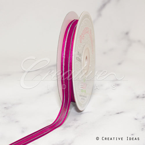 3/8" Organza With Satin & Silver Edge Ribbon - 25 Yards (Fuchsia)