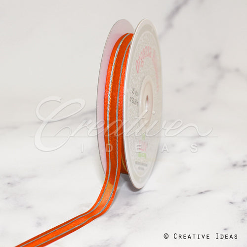 3/8" Organza With Satin & Silver Edge Ribbon - 25 Yards (Orange)