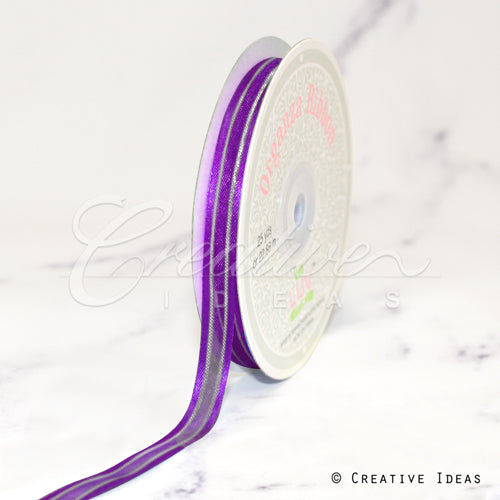 3/8" Organza With Satin & Silver Edge Ribbon - 25 Yards (Purple)