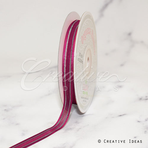 3/8" Organza With Satin & Silver Edge Ribbon - 25 Yards (Wine)