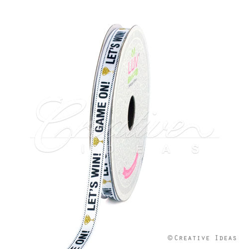 3/8" Satin "Let's Win" & Glitter Trophy-10 Yds (White)