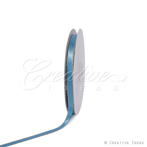 3/8" Satin With Gold Edge Ribbon- 50 Yards (Antique Blue)