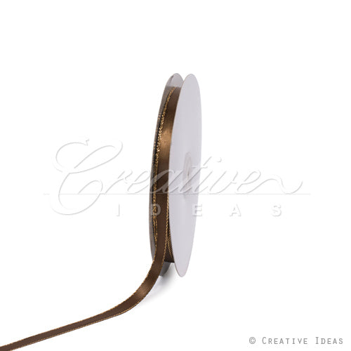 3/8" Satin With Gold Edge Ribbon- 50 Yards (Brown)