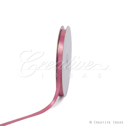 3/8" Satin With Gold Edge Ribbon- 50 Yards (Colonial Rose)
