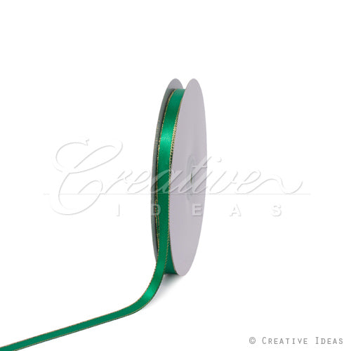 3/8" Satin With Gold Edge Ribbon- 50 Yards (Emerald Green)