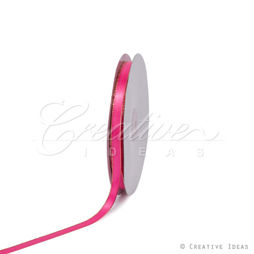 3/8" Satin With Gold Edge Ribbon- 50 Yards (Hot Pink)