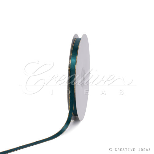 3/8" Satin With Gold Edge Ribbon- 50 Yards (Hunter Green)