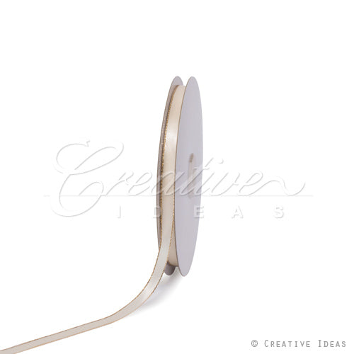 3/8" Satin With Gold Edge Ribbon- 50 Yards (Ivory)