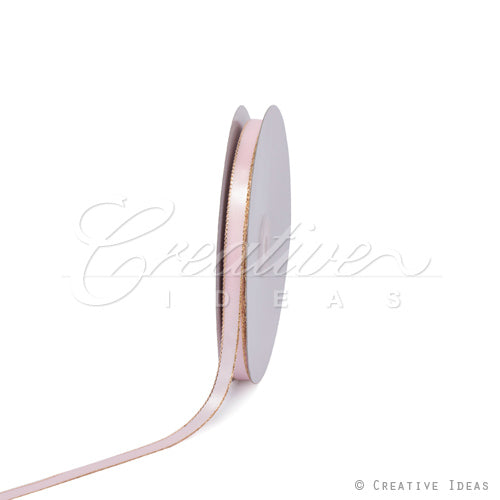 3/8" Satin With Gold Edge Ribbon- 50 Yards (Light Pink)
