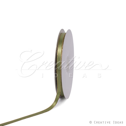 3/8" Satin With Gold Edge Ribbon- 50 Yards (Moss Green)