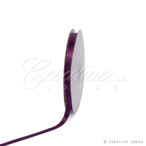 3/8" Satin With Gold Edge Ribbon- 50 Yards (Plum)