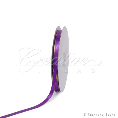 3/8" Satin With Gold Edge Ribbon- 50 Yards (Purple)