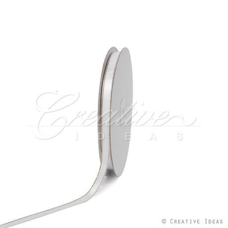 3/8" Satin With Gold Edge Ribbon- 50 Yards (White)