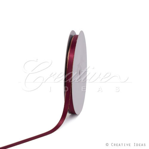 3/8" Satin With Gold Edge Ribbon- 50 Yards (Wine)