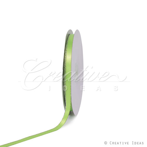 3/8" Satin With Silver Edge Ribbon - 50 Yards (Apple Green)