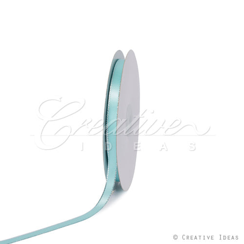 3/8" Satin With Silver Edge Ribbon - 50 Yards (Aqua)